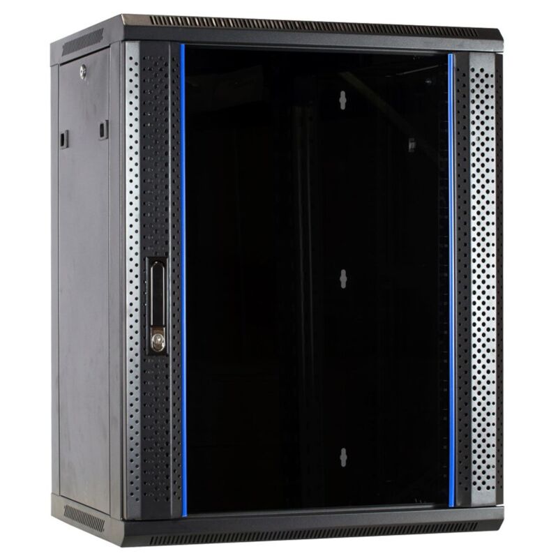 15 HE Serverschrank, Wandgehäuse, mit Glastür (BxTxH) 600 x 450 x 770mm