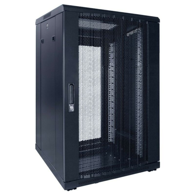 18 HE 19” Serverschrank, mit perforierter Fronttür (BxTxH) 600 x 600 x 1000mm