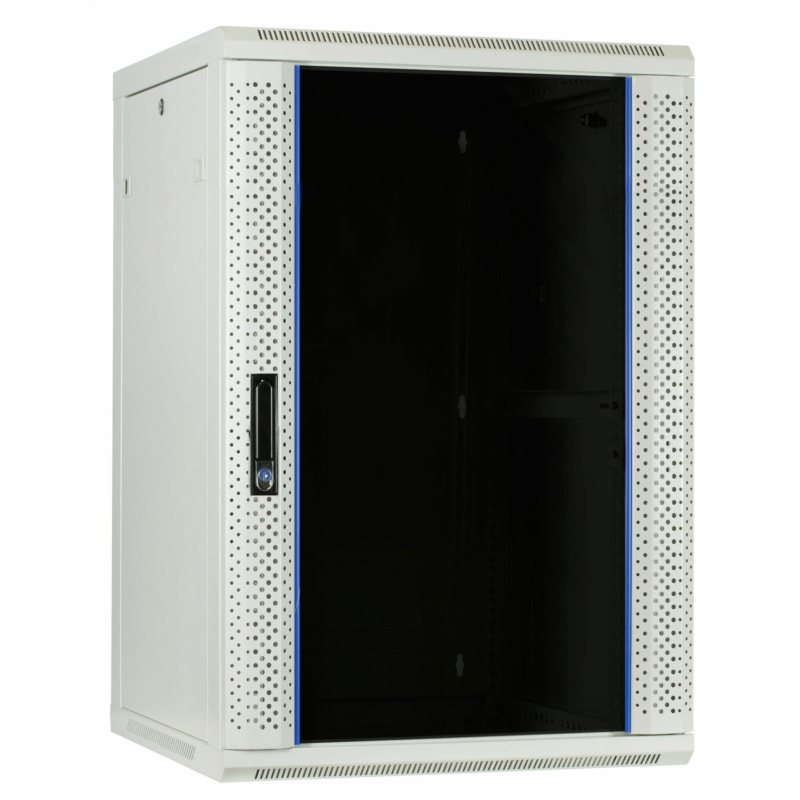 22 HE Serverschrank, Wandgehäuse mit Glastür (BxTxH) 600 x 600 x 1100mm weiß