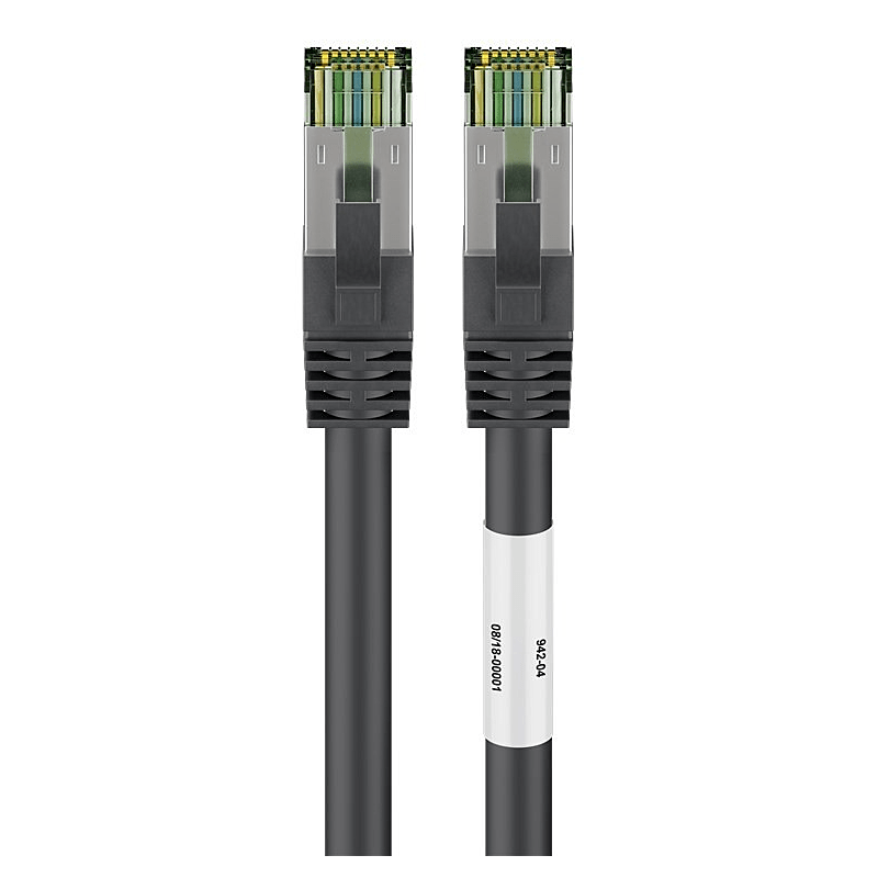RJ45 Netzwerkkabel S/FTP (PiMF), mit CAT 8 Rohkabel, Schwarz, 0,50m