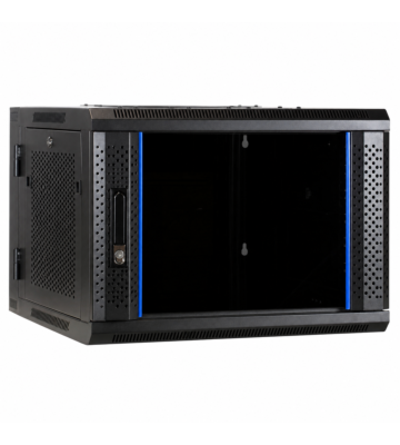 6 HE Serverschrank, wendbares Wandgehäuse mit Glastür und perforierten Seitenwänden 600x600x368mm
