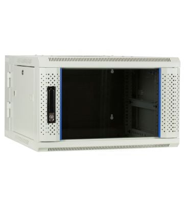 6 HE Serverschrank, wendbares Wandgehäuse mit Glastür, Weiß (BxTxH) 600 x 600 x 368mm
