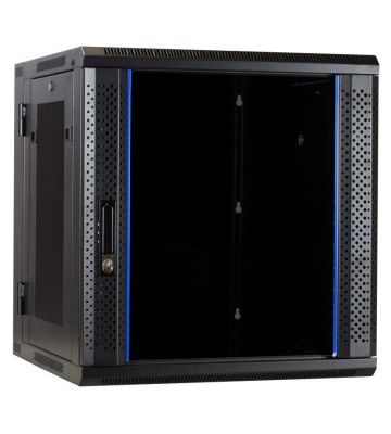 12 HE Serverschrank, wendbares Wandgehäuse mit Glastür mit perforierten Seitenwänden (BxTxH) 600 x 600 x 635mm