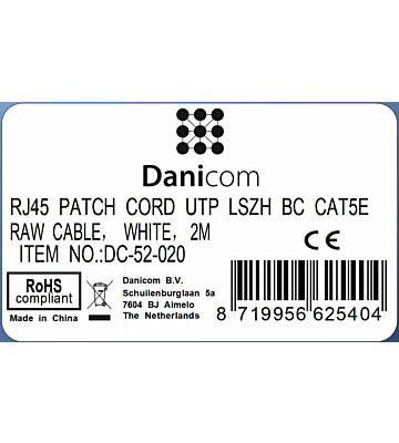 CAT5e Netzwerkkabel, U/UTP, 2 meter, Weiß, 100% Kupfer
