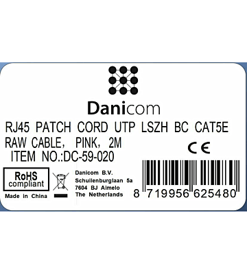 CAT5e Netzwerkkabel, U/UTP, 2 meter, Rosa, 100% Kupfer
