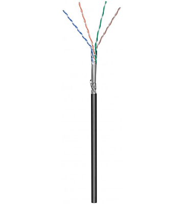 CAT6 Outdoor Netzwerkkabel, S/FTP, AWG 23/1 (Starrleiter), 305 Meter, Schwarz, CCA