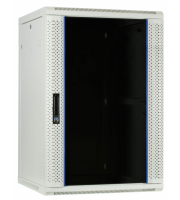 22 HE Serverschrank, Wandgehäuse mit Glastür (BxTxH) 600 x 600 x 1100mm weiß