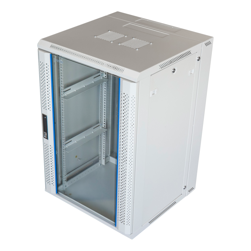 18 HE Serverschrank, wendbares Wandgehäuse, Weiß, mit Metaltür (BxTxH) 600 x 600 x 1000mm