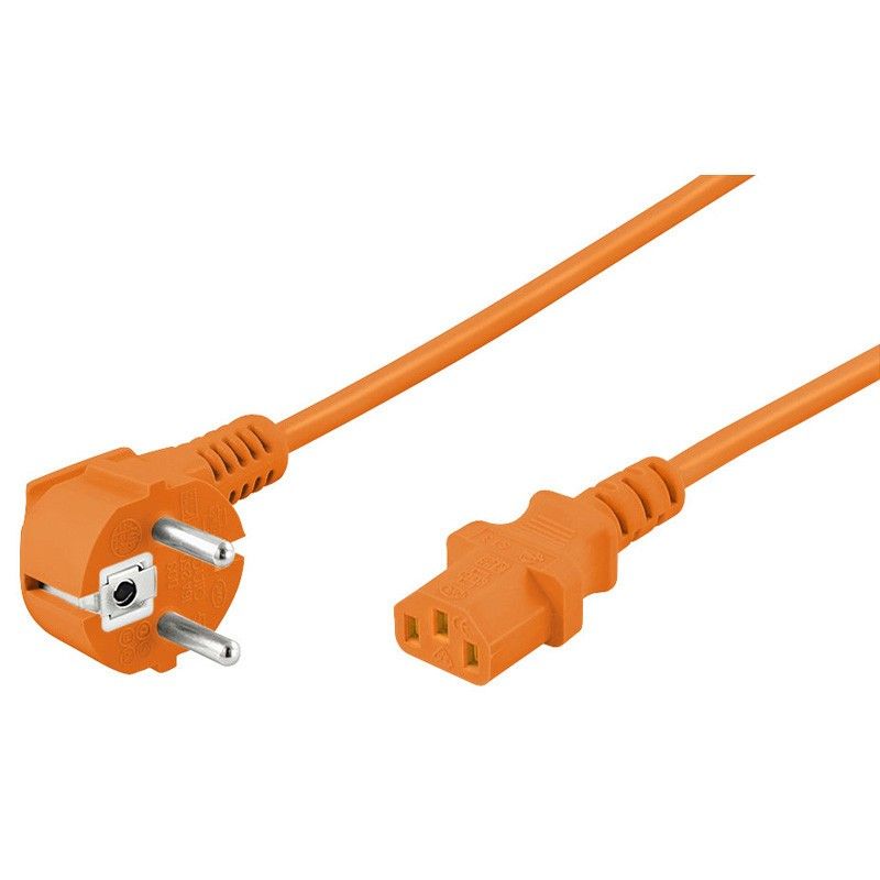 Netzkabel mit Schukostecker – C13-Kupplung – Orange – 2 Meter