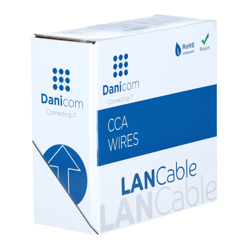 CAT5e Netzwerkkabel, U/UTP, AWG 24/1 (Starrleiter), 100 Meter, Grau, CCA