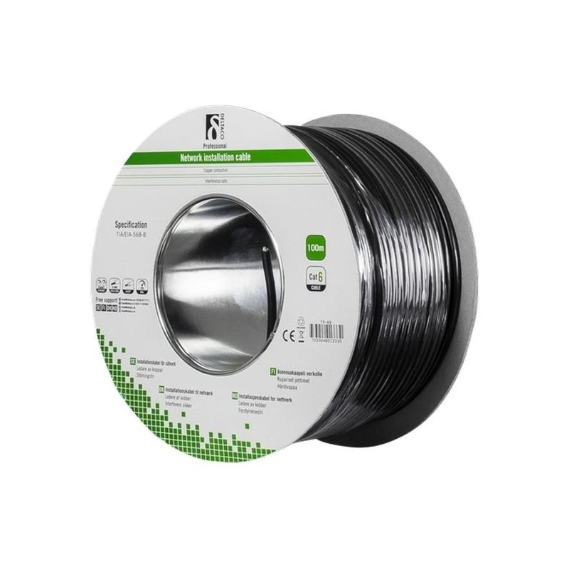 Alfaco Cat6 F/UTP-Kabel auf Rolle starrleiter 100 m grau LSZH – (Eca)