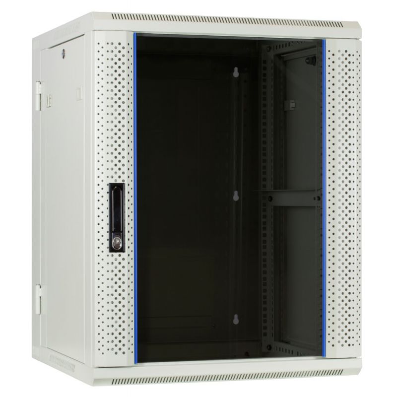 15 HE Serverschrank, wendbares Wandgehäuse mit Glastür, Weiß (BxTxH) 600 x 600 x 770mm