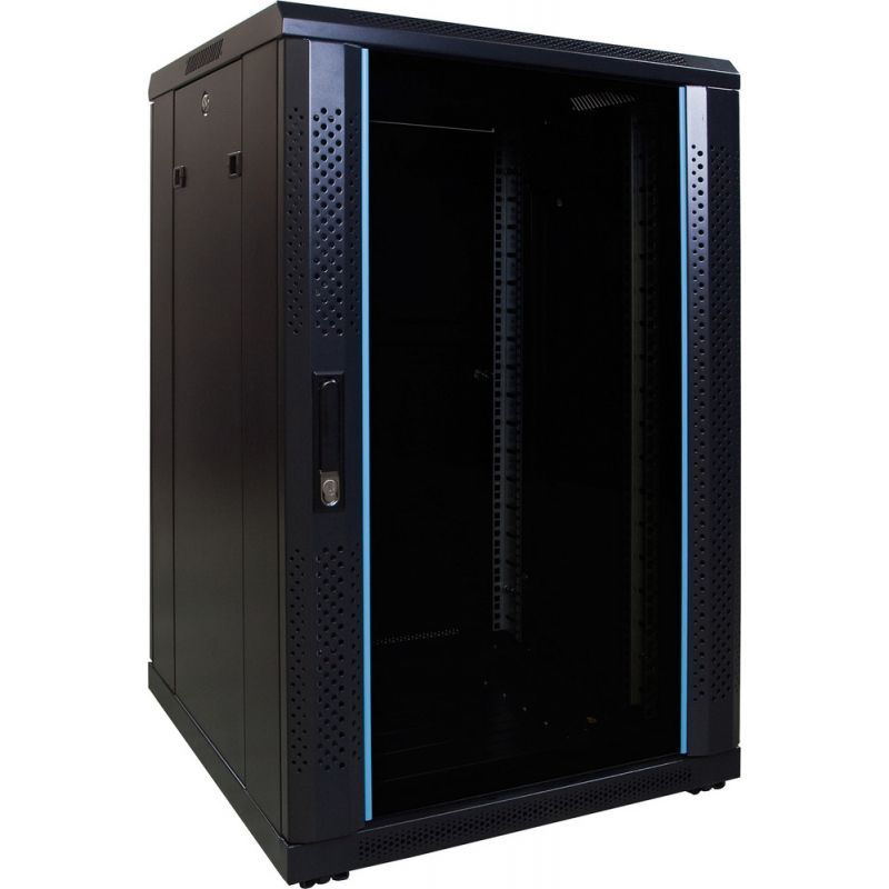 18 HE 19” Serverschrank, mit Glastür (BxTxH) 600 x 600 x 1000mm 