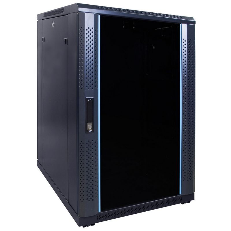 18 HE 19” Serverschrank, mit Glastür, unmontiert (BxTxH) 600 x 800 x 1000mm 