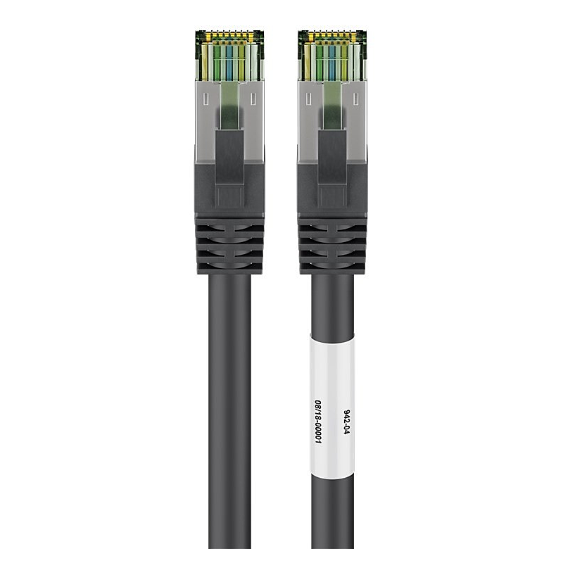 RJ45 Netzwerkkabel S/FTP (PiMF), mit CAT 8 Rohkabel, Schwarz, 1m