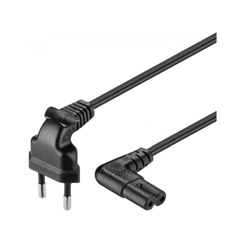 Stromkabel mit gewinkeltem Eurostecker und gewinkeltem Gerätebuchse C7 – Schwarz - 1,5 Meter 