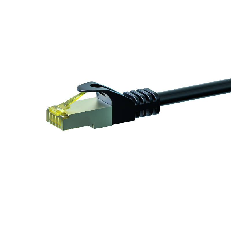 RJ45 Netzwerkkabel S/FTP (PiMF), mit CAT 7 Rohkabel, Schwarz, 0,25m