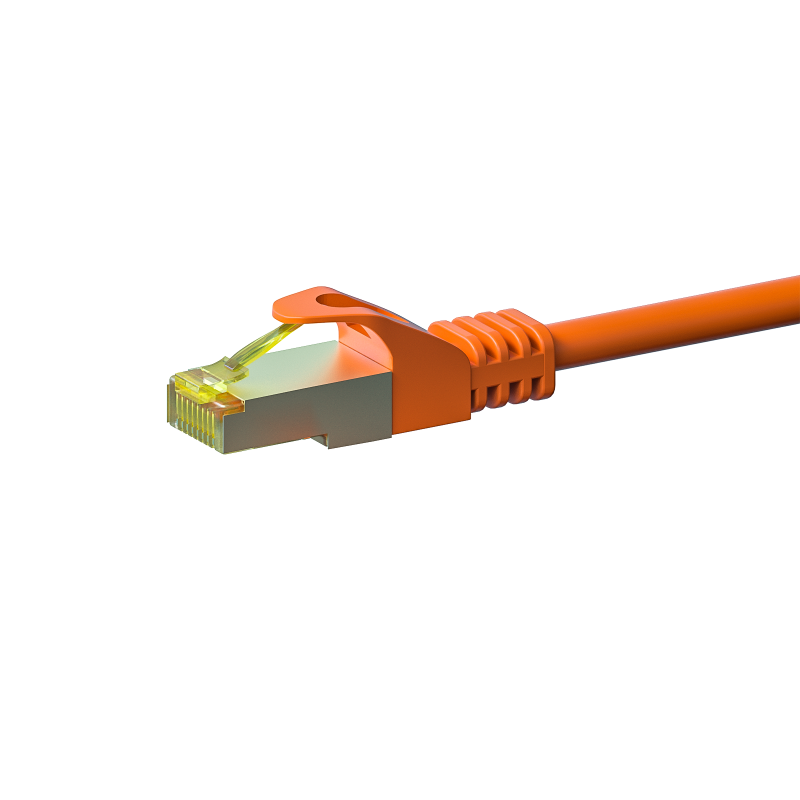 RJ45 Netzwerkkabel S/FTP (PiMF), mit CAT 7 Rohkabel, Orange, 0,25m