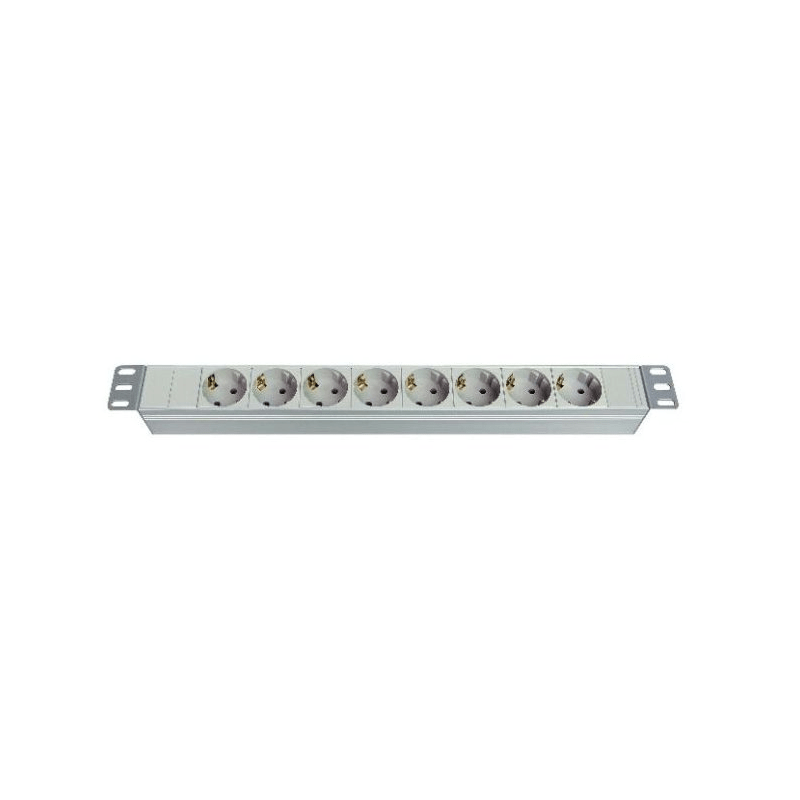 19-Zoll-Steckdosenleiste, 8-fach, ohne Schalter, 2 m Kabel, weiß