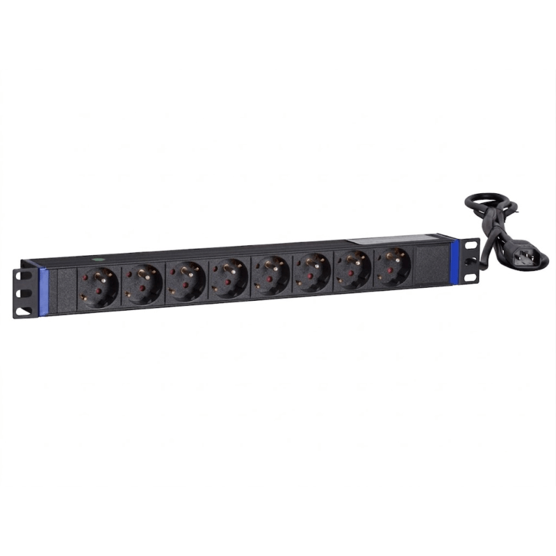 19” Steckdosenleiste mit C14 Stecker - 8-fach mit Erdungsstift