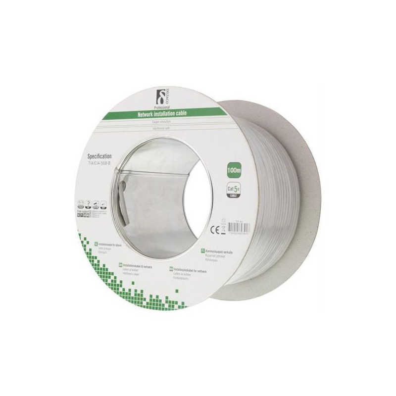 Alfaco Cat5e U/UTP-Kabel auf Rolle starrleiter 100 m grau LSZH – (Eca)