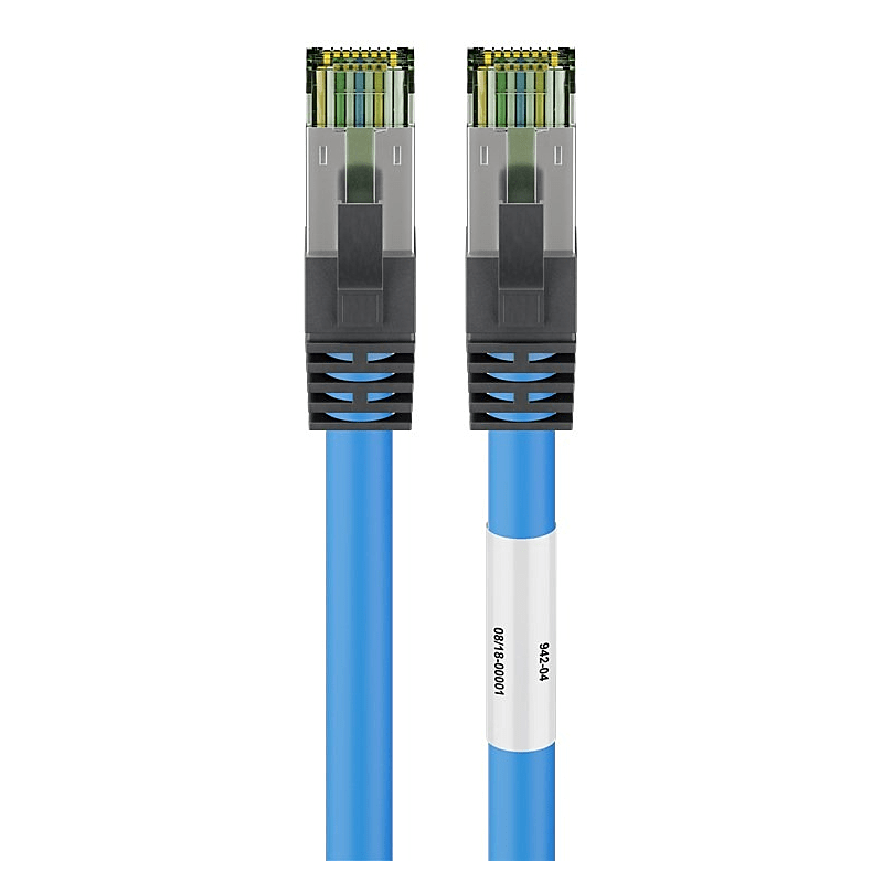 RJ45 Netzwerkkabel S/FTP (PiMF), mit CAT 8 Rohkabel, Blau, 1m
