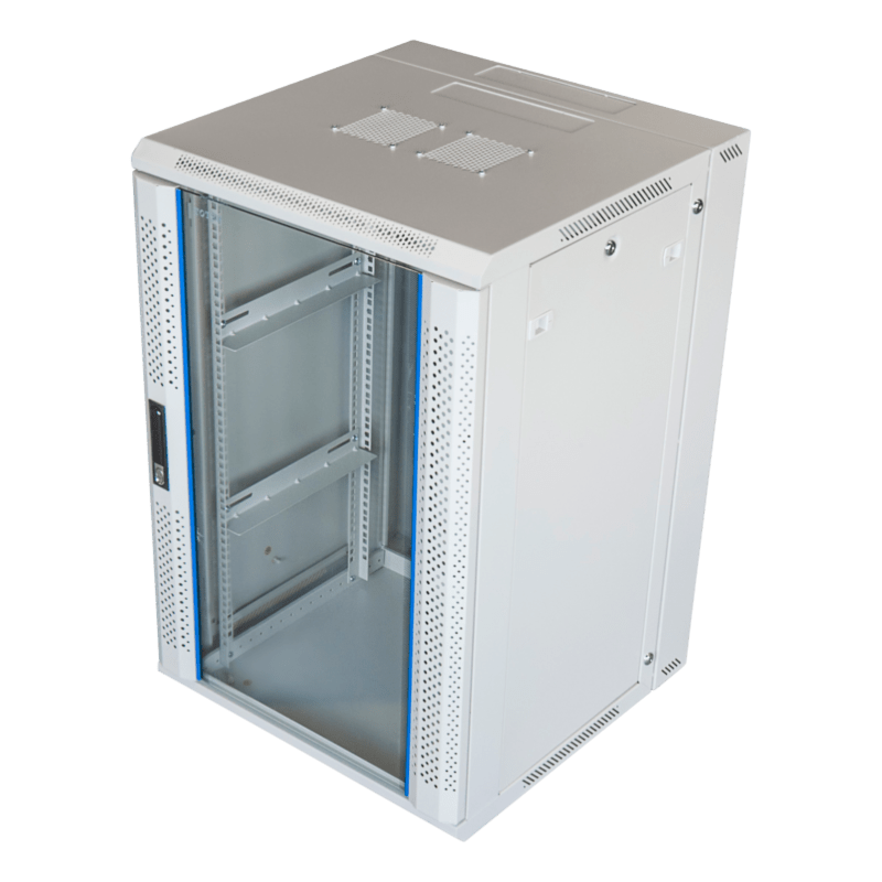 18 HE Serverschrank, wendbares Wandgehäuse, Weiß, mit Metaltür (BxTxH) 600 x 600 x 1000mm