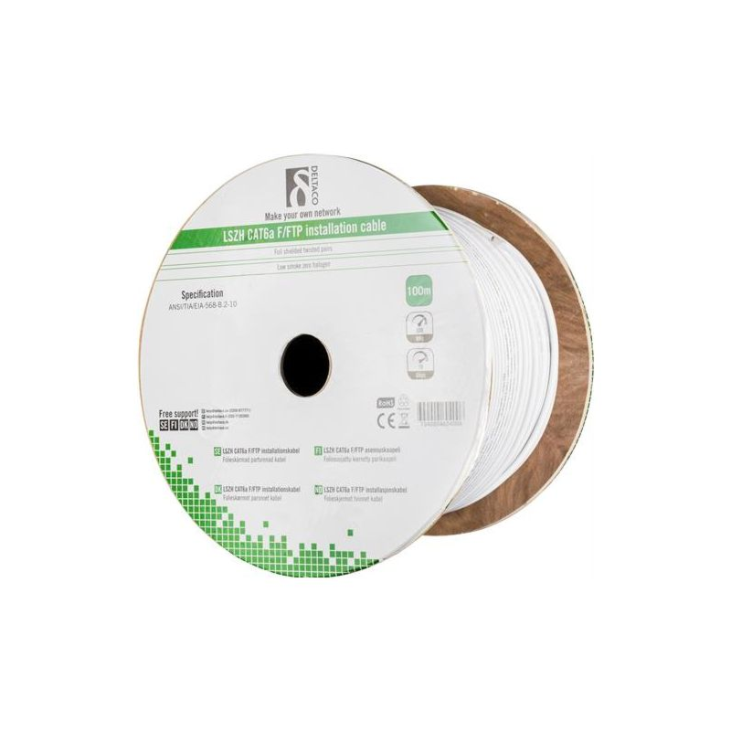 Alfaco Cat6a F/FTP-Kabel auf Rolle starrleiter 100 m grau LSZH – (Eca)