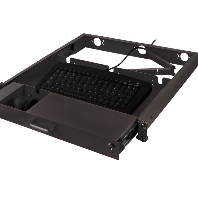 Tastatur- und Mausablage, ausziehbar und abschließbar, 1HE, 19-Zoll, schwarz