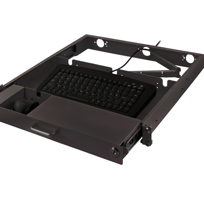 Tastatur- und Mausablage, ausziehbar und abschließbar, 1HE, 19-Zoll, schwarz
